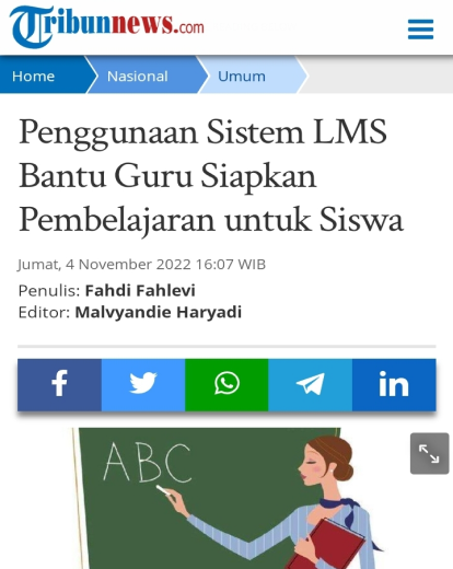 Artikel Tribun News yang memuat berita tentang LMS Guru Kreator